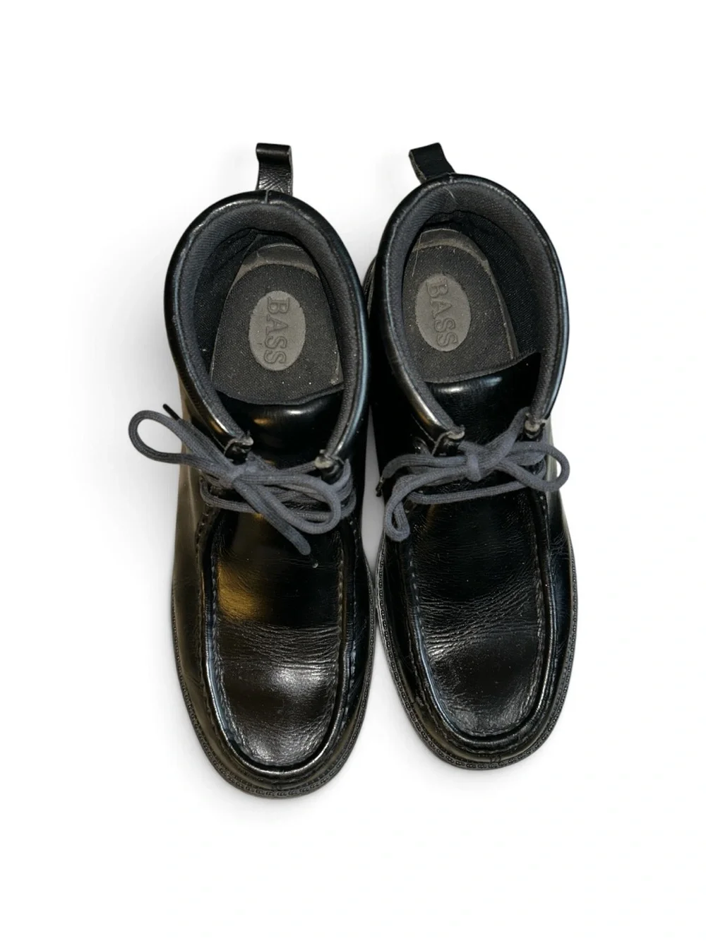 Vintage Y2K Bass Warren Black Leather Chukka Boots Lug Sole Goth Preppy Size 9.5